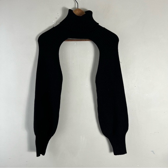 Zara Women’s Black Ribbed Knit Arm Warmer Turtleneck Size Medium Bubble Sleeve - Picture 7 of 13